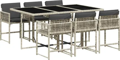 Image de vidaXL Ensemble de jardin 7 pièces avec coussins gris clair Poly rotin
