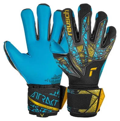 Produktbild von Reusch Torwarthandschuh Attrakt Aqua Finger Support mit Evolution Negative Cut 7714 black / gold /aqua 8