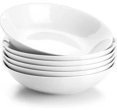 Image de Assiettes à soupe, lot de 6, couleur crème, porcelaine, 8 pouces de diamètre, 900 ml