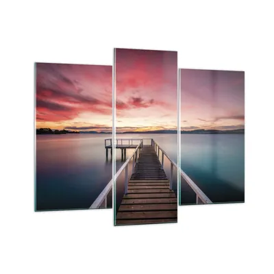 Produktbild von Bilder auf glas - 3 Teile - Brücke Rosa Himmel - 130x100cm - Glasbilder - Wandbilder - Bilder - zum Aufhängen bereit - Wanddekoration aus Glas - Glas Bilder - Wandbild auf Glas - GCB130x100-4795