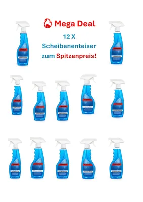 A collage of spray bottles for de-icing windshields, with promotional text.