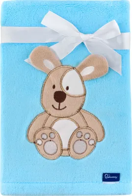 Produktbild von Be Mammy Kuschlige Babydecke Kuschel Decke Tagesdecke mit 3D Applikation 76 x 102 cm BE20-168 (Blau - Hund, 76 x 102 cm)