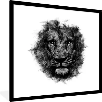 Produktbild von MuchoWow® MuchoWow® Gerahmtes Poster Löwe - Schwarz - Weiß 40x40 cm - Poster mit zchwarzem Bilderrahmen - Mit Rahmen - Wanddekoration Schlafzimmer