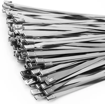Obrázek produktu pro Stahovací pásky – nerezová ocel – 100 kusů – 150 mm x 4-6 mm (V2A) – Kovové stahovací pásky – Odolné – Tepelně odolné upevnění – Pro oplocení