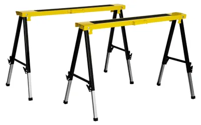 Produktbild von 2er-Set Sägepferd Arbeitsbock Klappbar rutschfest Stahl Gelb Schwarz 100 x 49 x 62-90 cm 100 kg Tragfähigkeit