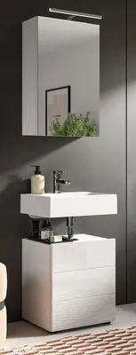 Produktbild von Badmöbel-Set "Larik" in weiß Hochglanz, 2-teilig, Breite 40 cm mit LED