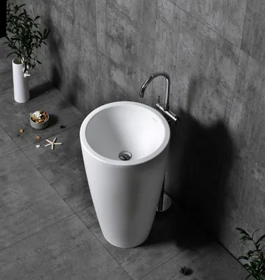 Produktbild von Standwaschbecken TWZ16 - Mineralguss - Weiß matt -  50 x 50 x 90 cm