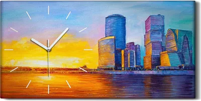 Produktbild von Wanduhr Bürouhr Leinwand Bild 60x30 Wolkenkratzer Stadt Sonnenuntergang - weiße Hände