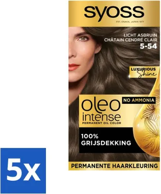 Produktbild von SYOSS – Oleo Intense 5-54 Helles Aschbraun – Haarfärbemittel – Ammoniakfrei – Grauabdeckung – Langanhaltende Farbe - Vorteilspack - 5 Stücke