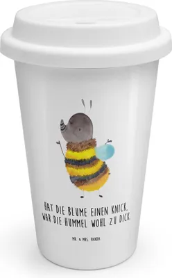 Produktbild von Mr. & Mrs. Panda To Go Becher Hummel flauschig - Weiß - Geschenk, Natur, ToGo Kaffeebecher, Biene, Lustige Sprüche, Thermobecher, Keramikbecher, Blume, Coffee