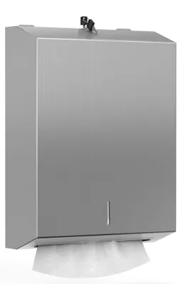 Productafbeelding van Papierhanddoekdispenser - RVS, wandmontage, met slot, geschikt voor H2/Z-vouwen
