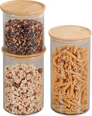 Immagine prodotto di Set di 3 barattoli KESPER - Ø10 cm - H 10 / 15 / 20 cm - impilabili ed ermetici - con coperchio in bambù  - Barattoli in vetro - 9233313