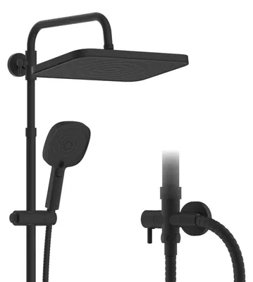 Immagine prodotto di Set doccia con soffione, dotato di doccetta manuale, altezza regolabile, senza miscelatore, deviator in ottone, dimensioni 30x20 cm, colore nero