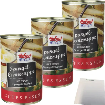 Produktbild von Hofgut Spargelcremesuppe 3er Pack (3x400ml Dose) + usy Block