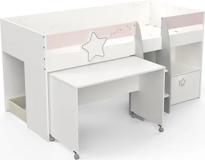 Produktbild von Kinderbett >Savannah< in matt weiss/grau/rosa - 204x103x109 (BxHxT)