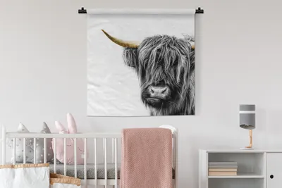 Produktbild von MuchoWow® Wandteppich Wandbehang Schottischer Highlander - Tiere - Goldene Hörner 90x90 cm Tapisserie Dekoration Wandtuch - Wandaufhänger