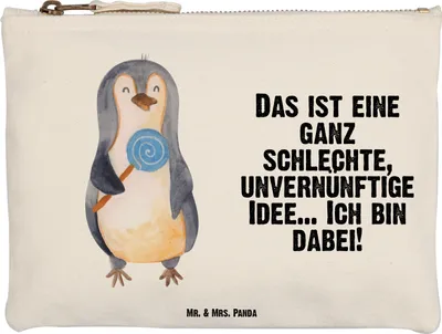 Produktbild von Mr. & Mrs. Panda Kosmetiktasche Pinguin Lolli Größe M - Weiß - Geschenk, Spruch, Etui, Federtasche, Pinguine, Pouch, Süßigkeiten, kosmetiktäschchen, Unvernünftig
