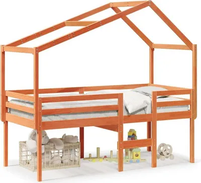 Produktbild von vidaXL Hochbett mit Dach Wachsbraun 75x190 cm Massivholz Kiefer