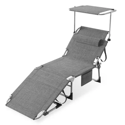 Image de JOIEYOU Chaise longue pliante avec toit solaire & dossier réglable Chaise longue de jardin ergonomique en cadre métallique & toile Oxford Portable Chaise longue pour camping plage balcon bureau (Gris)