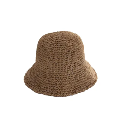 Produktbild von Damen Sommerhut, einfarbig, gewebter Strohhut, faltbar, breite Krempe, hohl, atmungsaktiv, Sonnenschutz, Strandhut, Khaki