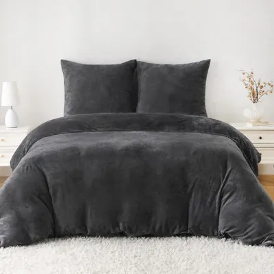 Obrázok produktu pre Periny z flanelu, 155x220 cm, čierna, 1 obliečka na vankúš 80x80 cm, mikrovláknový flanel, ÖKO-TEX