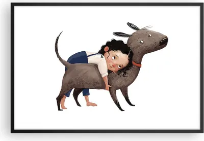 Produktbild von Gerahmtes Poster - Schwarzer Rahmen - Kind Hund Bild - 91,5x61 cm - Wand Bild - Wanddeko - Wandbilder - Kunstposter - Wandposter - Bilderrahmen - Bilder - Kunstdruck - Wanddekoration - P2BAA91x61-4783