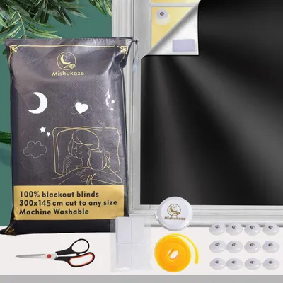 Obrázek produktu pro Přenosná zatemňovací závěsa s 12 přísavkami, rozměry 20–300 x 145 cm, černá, bez nutnosti vrtání, vhodná do ložnice