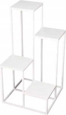 A white, multi-tiered display stand.
