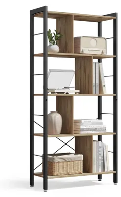 Produktbild von Bücherregal - Standregal - 6 Ebenen - Freistehend - Für Wohnzimmer und Büro - Vintage-Braun