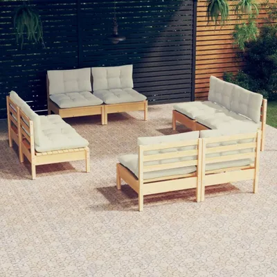 Produktbild von Möbel 8-tlg. Garten-Lounge-Set mit Creme Kissen Kiefernholz - Gartenmöbelgarnituren 3096040