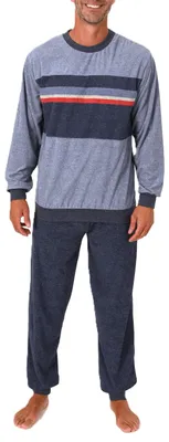 Produktbild von Normann Herren Frottee langarm Schlafanzug mit Bündchen – Pyjama auch in Übergröße ; blau-mel. , 56