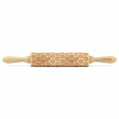 Produktbild von Folkroll Motiv-Teigrolle Bienenwaben, medium, 37 cm, Nudelholz, Prägerolle, Muster, Rolle, Buchenholz, 892974