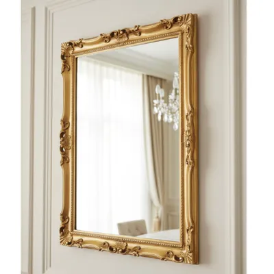Immagine prodotto di MO.WA specchio da parete classico barocco 62x82 foglia oro rettangolare con cornice in legno oro, Italy, specchio camera da letto soggiorno bagno,
