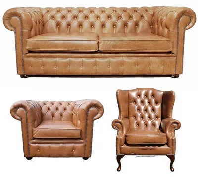 Produktbild von Chesterfield Sofagarnitur Leder Textil Chesterfield Komplett Set Sofa Couch 443
