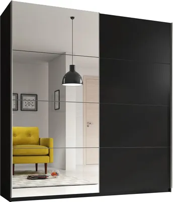 Produktbild von Furniture24 Schwebetürenschrank Berta 57, Schrank, Kleiderschrank, 2 Türiger Schlafzimmerschrank mit Spiegel, Kleiderstange und 6 Einlegeboden, 200 cm breit