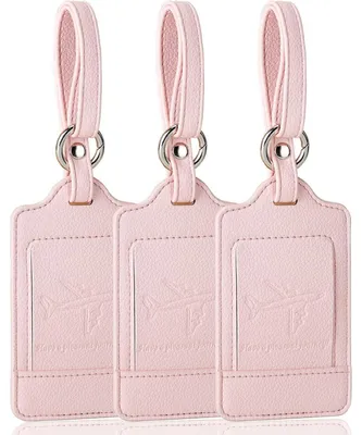 Productafbeelding van 3 kofferlabels, adreslabels, kunstleer, lichtroze, 6,8 x 10,7 cm