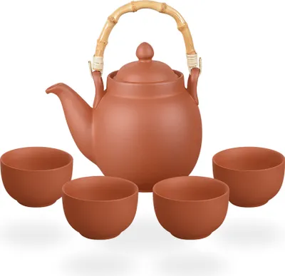 Produktbild von Tenno Teeservice / Teeset / Ton Teekanne mit Sieb 1,1 liter und 4 Tassen je 130ml, handgefertigt