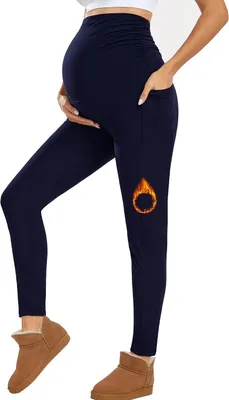 Zdjęcie produktu dla Legginsy ciążowe, wysoki stan, nieprzezroczyste, z kieszeniami, wygodne dla kobiet w ciąży