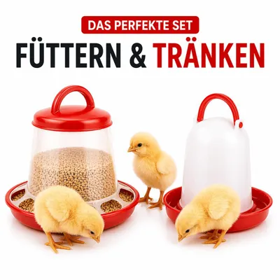 Produktbild von Futterautomat + Tränke Set Futterspender Hühnerstränke Trinknapf Geflügel Hühner