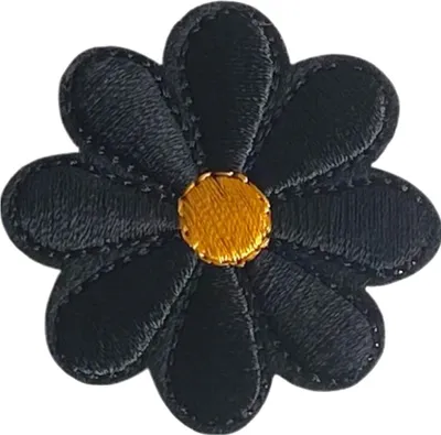 Produktbild von Gänseblümchen-Emblem-Aufnäher zum Aufbügeln, Schwarz