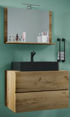 Produktbild von VCM 2-tlg. Waschplatz Waschtisch | schwarzes Waschbecken Unterschrank Breite 80 cm |  Badmöbel Set mit Schubladen | Lendas BL