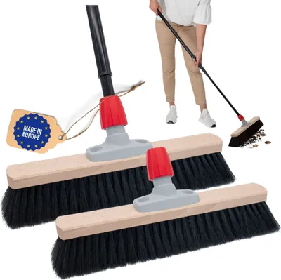 Produktbild von Novaliv 2x Saalbesen 40 cm mit Teleskopstiel Borsten Kunstborsten besen fein Werkstattbesen mit Stiel Hallenbesen Industriebesen Hausbesen Kehrbesen Zimmerbesen Haarbesen Terassenbesen Besen weich