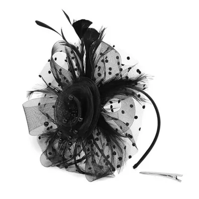 Produktbild von 1 Stück/2 Stücke Frauen Fascinator Hut Handschuhe Stickerei Blume Faux Federn Spitze Haar Clip Kopfschmuck Durchsichtige Braut Handschuhe Set A