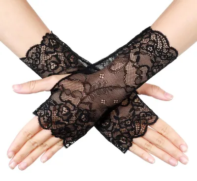Immagine prodotto di Guanti da donna, in pizzo, senza dita, eleganti, adatti per matrimoni, feste a tema, Halloween