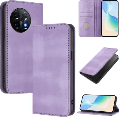 Image de Etui pour OnePlus 11, étui en cuir vintage avec protection RFID, fentes pour cartes, support Violet