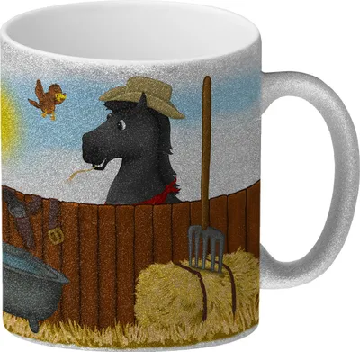 Produktbild von Glitzer-Glitzer-Kaffeebecher mit schwarzes Pferd Motiv