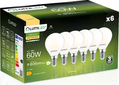 Zdjęcie produktu dla 6x Żarówka LED E14 Kulka P45 7W = 60W 806lm 3000K Ciepła 360° FILAMENT LUMILED