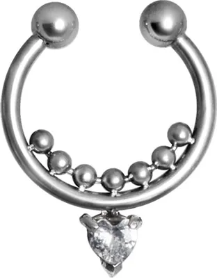 Produktbild von Karisma Fake Shiny Septum Clicker Nasenpiercing Herz Piercing-Ring mit Zirkonia in Weiss Edelstahl 316L