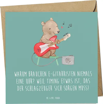 Produktbild von Mr. & Mrs. Panda Grußkarte E-Gitarre Timing - Meeresbrise - Geschenk, Glückwunschkarte, anlasskarte, Musikgenre, Klappkarte, faltkarte, elektrische Gitarre, Lernen, Musik