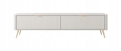 Produktbild von TV-Schrank LANTE 200 cm – 2 Klapptüren, gerillte Fronten, goldene Griffe und Beine